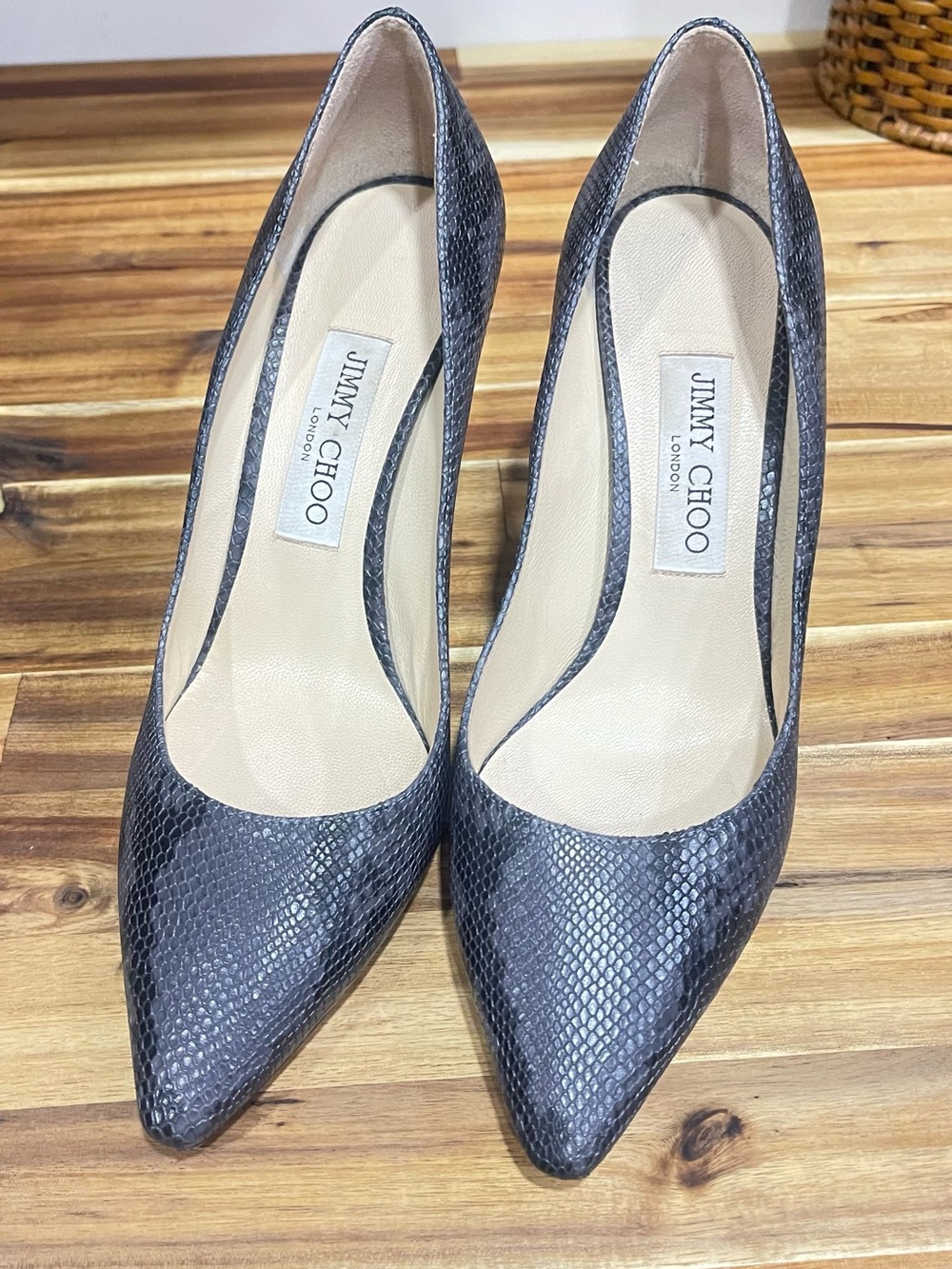 Jimmy Choo Black Snake-Embossed Pointed-Toe Pumps